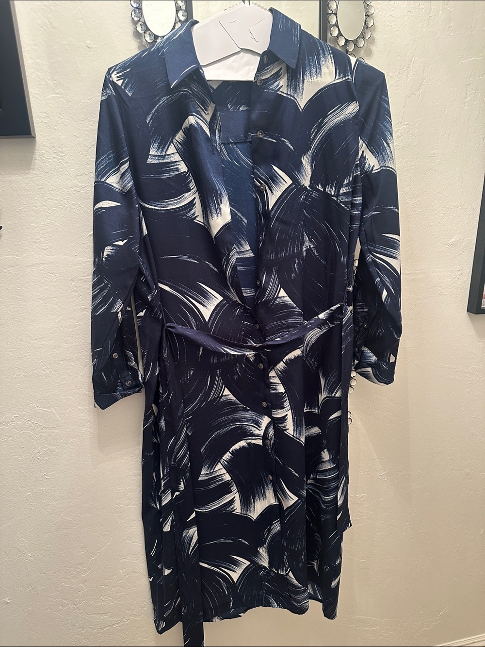 Banana Republic Navy  & White Brushstroke Shirt Dress - Classic Collar EUC